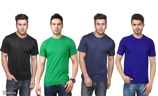 Men's Solid Polyester Round Neck Tees Combo Of 4