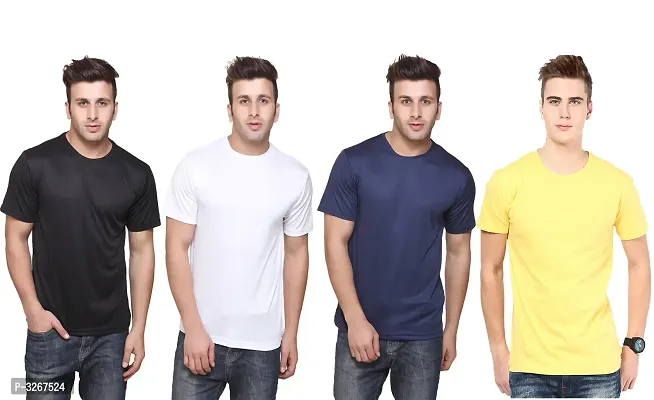 Men's Solid Polyester Round Neck Tees Combo Of 4