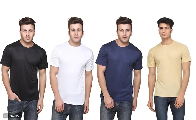 Men's Solid Polyester Round Neck Tees Combo Of 4