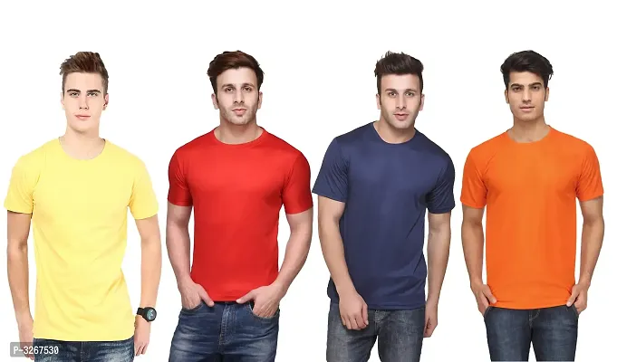 Men's Solid Polyester Round Neck Tees Combo Of 4