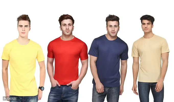 Men's Solid Polyester Round Neck Tees Combo Of 4-thumb0