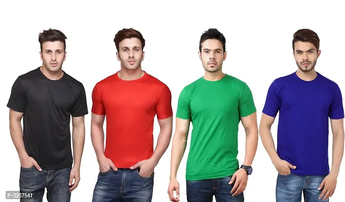 Men's Solid Polyester Round Neck Tees Combo Of 4