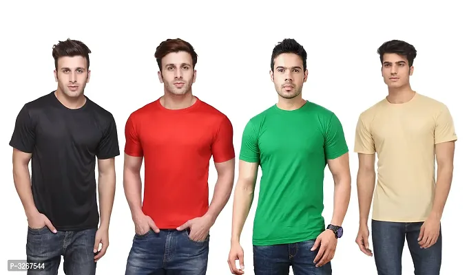 Men's Solid Polyester Round Neck Tees Combo Of 4