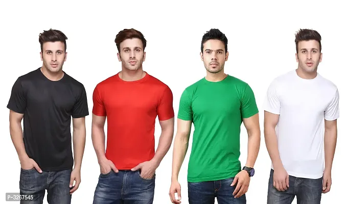 Men's Solid Polyester Round Neck Tees Combo Of 4