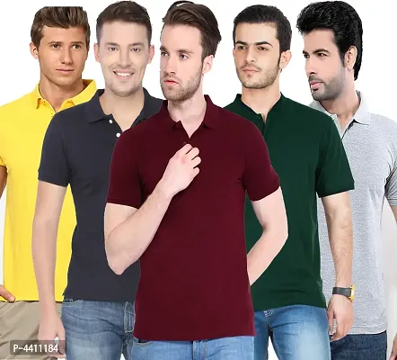 Multicoloured Polyester Polos For Men-thumb0