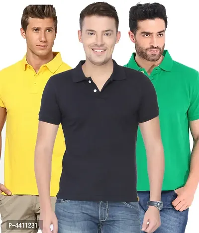 Classy Multicoloured Polyester Polo Neck T-Shirt For Men (Pack Of 3)-thumb0