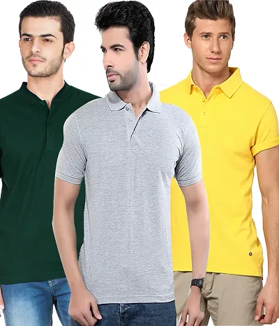 Men's Multicoloured Polyester Polo Solid T Shirt pack of 3