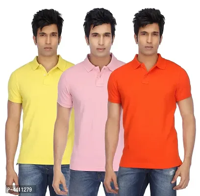 Classy Multicoloured Polyester Polo Neck T-Shirt For Men (Pack Of 3)-thumb0