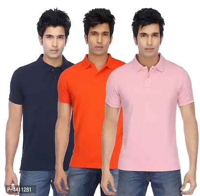 Classy Multicoloured Polyester Polo Neck T-Shirt For Men (Pack Of 3)