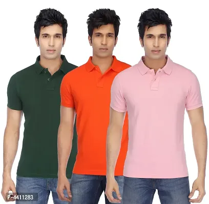 Classy Multicoloured Polyester Polo Neck T-Shirt For Men (Pack Of 3)