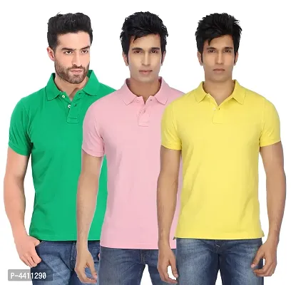 Classy Multicoloured Polyester Polo Neck T-Shirt For Men (Pack Of 3)