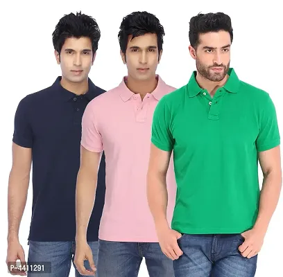 Classy Multicoloured Polyester Polo Neck T-Shirt For Men (Pack Of 3)