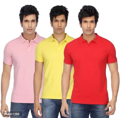 Classy Multicoloured Polyester Polo Neck T-Shirt For Men (Pack Of 3)