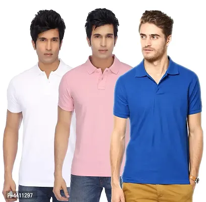 Classy Multicoloured Polyester Polo Neck T-Shirt For Men (Pack Of 3)