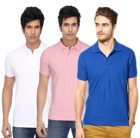 Men's Multicoloured Polyester Polo Solid T Shirt pack of 3