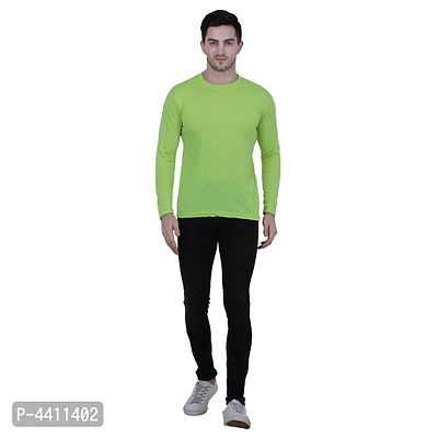 Classy Green Solid Polyester Round Neck T-Shirt For Men-thumb3