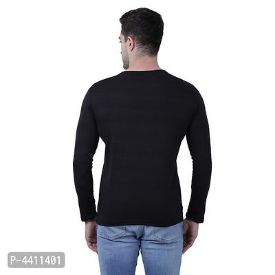 Classy Black Solid Polyester Round Neck T-Shirt For Men-thumb2