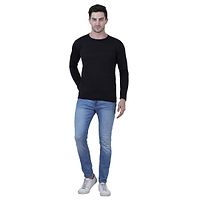 Classy Black Solid Polyester Round Neck T-Shirt For Men-thumb2