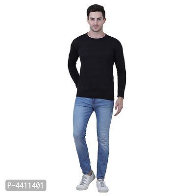 Classy Black Solid Polyester Round Neck T-Shirt For Men-thumb3