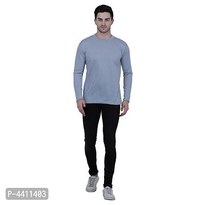 Classy Grey Solid Polyester Round Neck T-Shirt For Men-thumb3