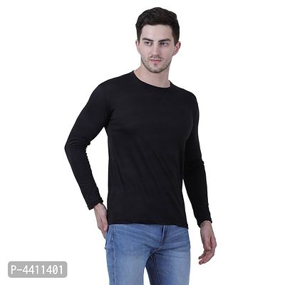 Classy Black Solid Polyester Round Neck T-Shirt For Men-thumb0