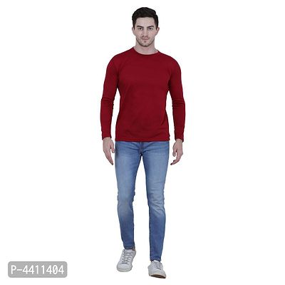 Classy Maroon Solid Polyester Round Neck T-Shirt For Men-thumb3