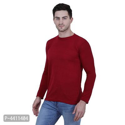 Classy Maroon Solid Polyester Round Neck T-Shirt For Men-thumb0