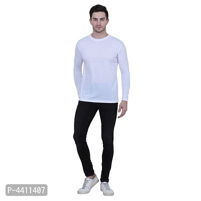 Classy White Solid Polyester Round Neck T-Shirt For Men-thumb3