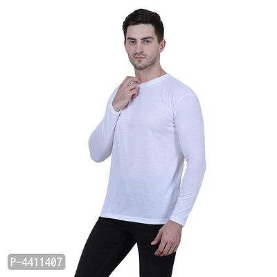 Classy White Solid Polyester Round Neck T-Shirt For Men
