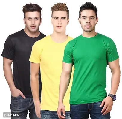 Reliable Multicoloured Cotton Blend Solid Round Neck Tees For Men