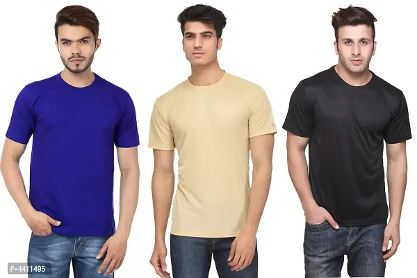 Reliable Multicoloured Cotton Blend Solid Round Neck Tees For Men
