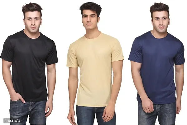 Classy Multicoloured Solid Cotton Blend Round Neck T-Shirt For Men (Pack Of 3)