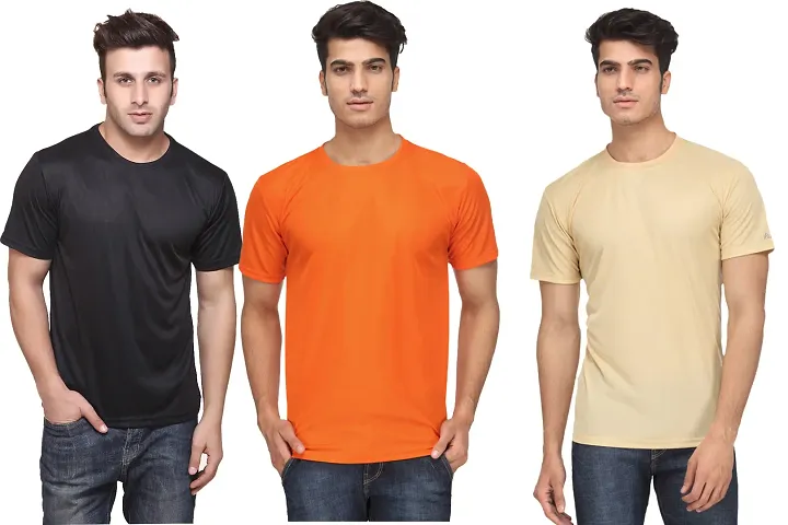 Reliable Blend Solid Round Neck Tees For Men