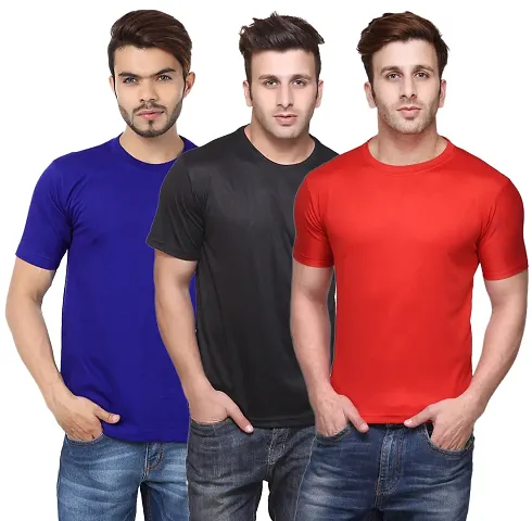 Pack Of 3 Solid Polyester Blend T-Shirts