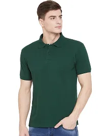 Reliable Olive Polyester Blend Solid Polos For Men-thumb3