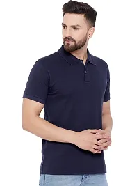 Reliable Navy Blue Polyester Blend Solid Polos For Men-thumb3