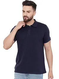 Reliable Navy Blue Polyester Blend Solid Polos For Men-thumb1