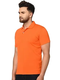 Reliable Orange Polyester Blend Solid Polos For Men-thumb1