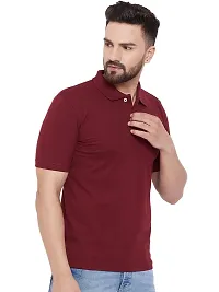 Reliable Maroon Polyester Blend Solid Polos For Men-thumb3