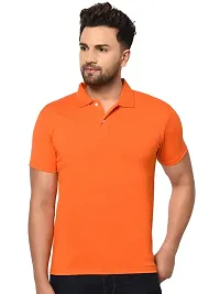 Reliable Orange Polyester Blend Solid Polos For Men-thumb3