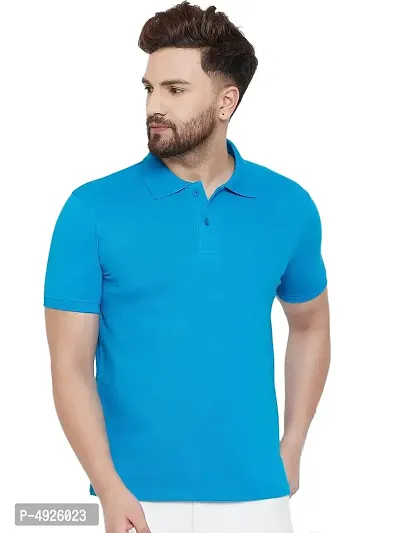 Turquoise Polyester Blend Polos For Men-thumb4