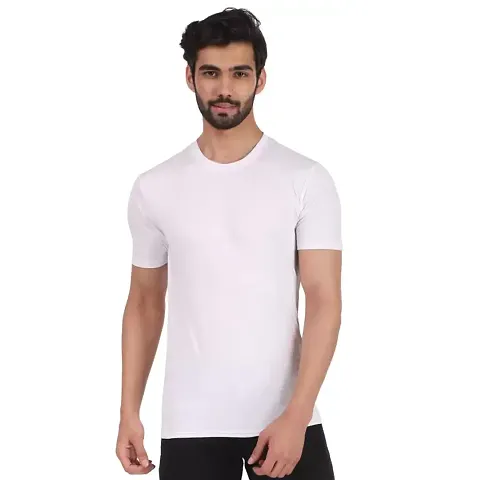 Reliable Spandex Solid Round Neck Tees For Men