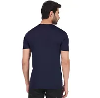 Reliable Navy Blue Polyester Solid Round Neck Tees For Men-thumb2