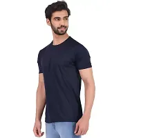 Reliable Navy Blue Polyester Solid Round Neck Tees For Men-thumb1