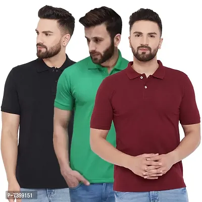 Stylish Polycotton Solid Polos For Men- Pack Of 3