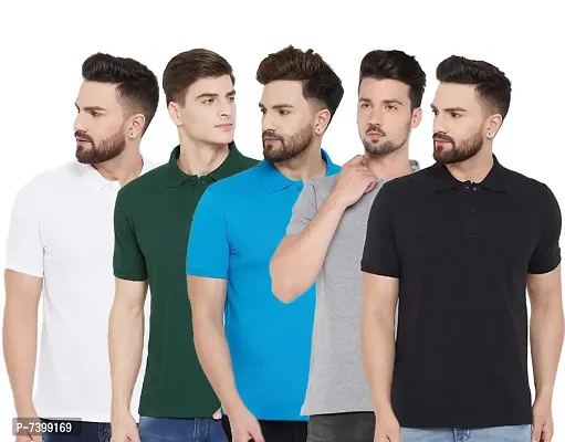 Stylish Polycotton Solid Polos For Men- Pack Of 5-thumb0