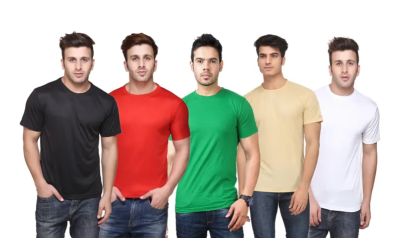 Reliable Polycotton Solid Round Neck Tees For Men