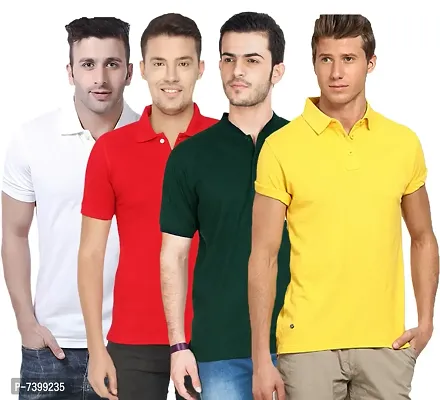 Reliable Polycotton Solid Polos For Men- Pack Of 4-thumb0