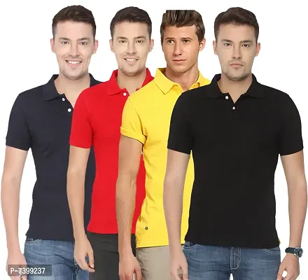 Reliable Polycotton Solid Polos For Men- Pack Of 4-thumb0