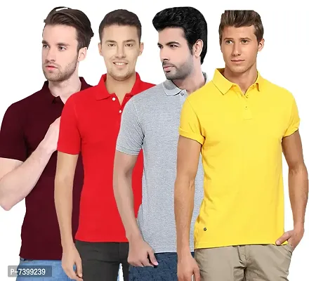 Reliable Polycotton Solid Polos For Men- Pack Of 4